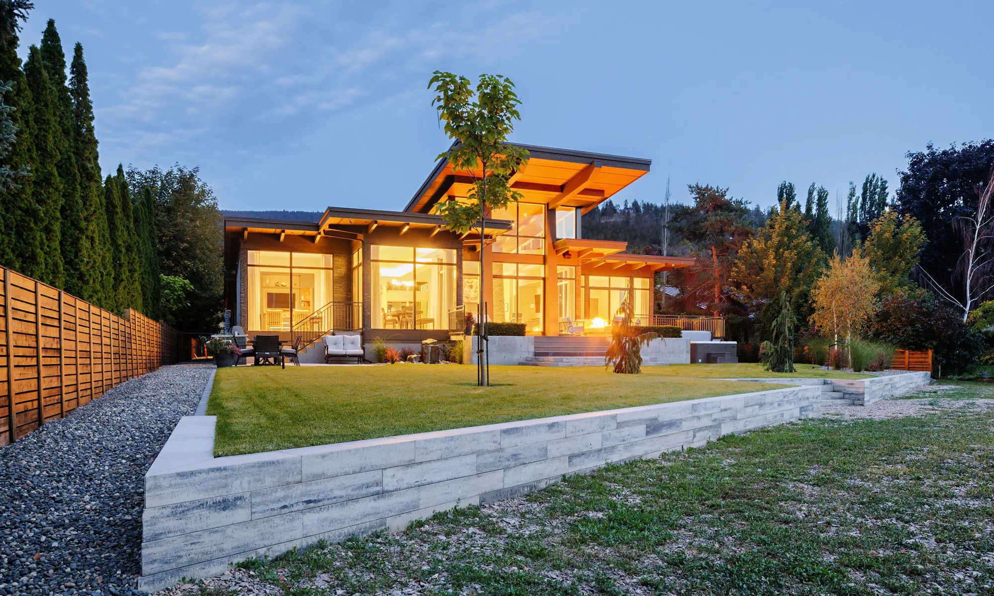 dark sky and trees paver stones