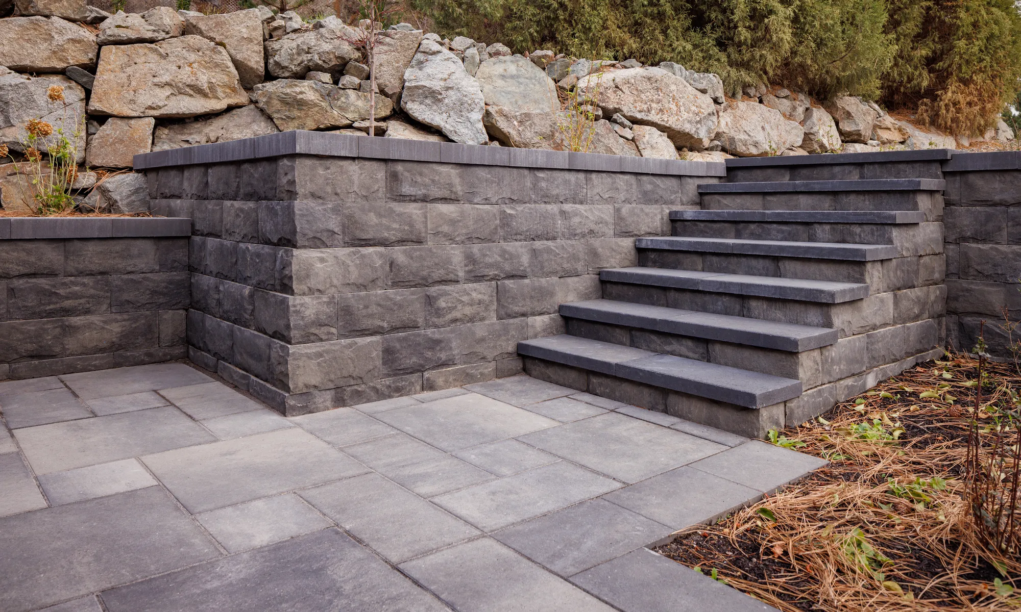 landscaping stone and steps and retaining wall