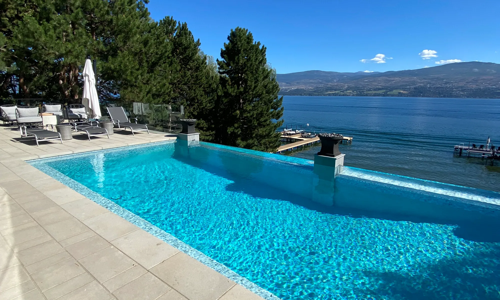 stone ground and pool lake front property