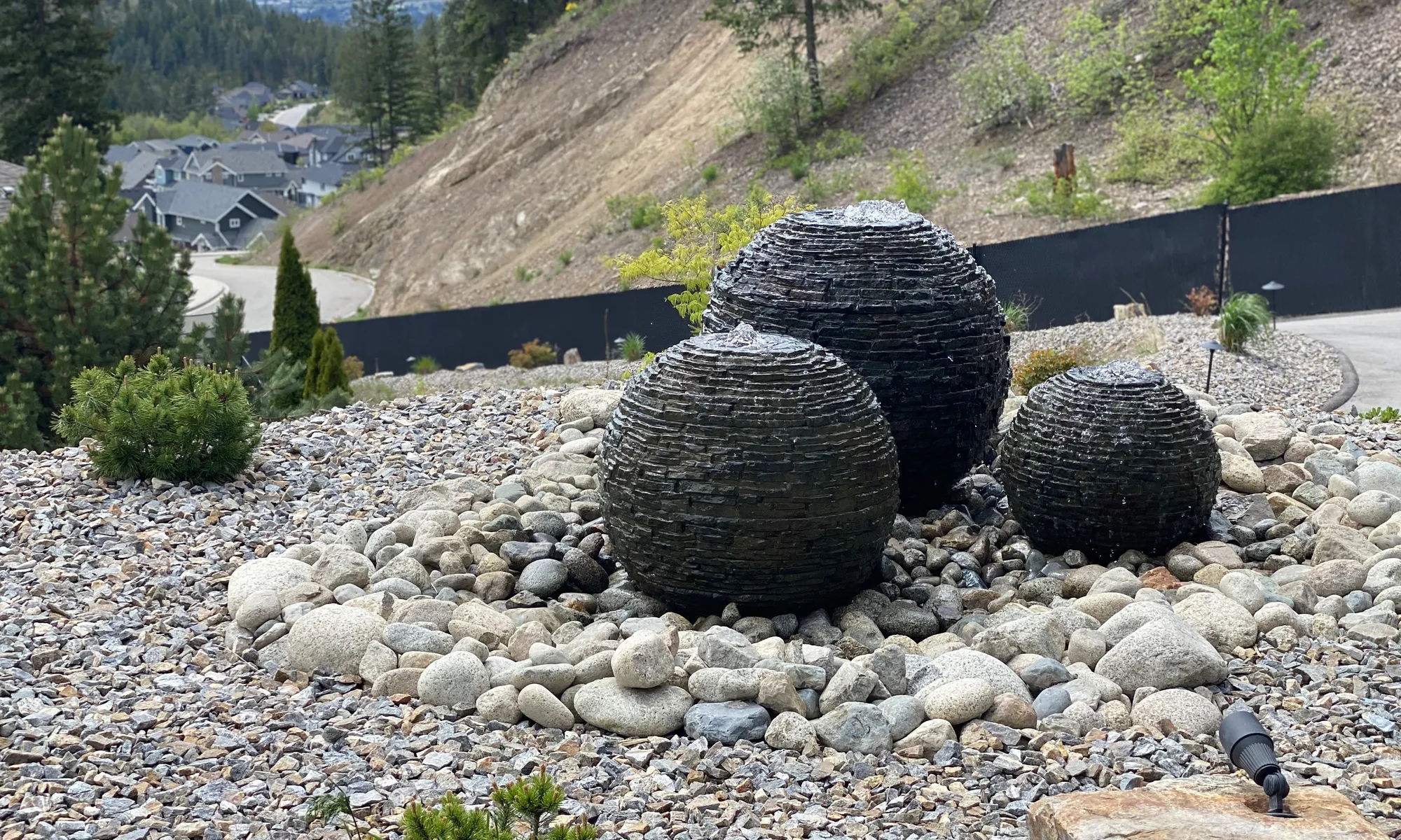 water feature and stones