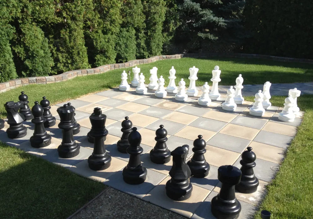 chess board ground paver stones
