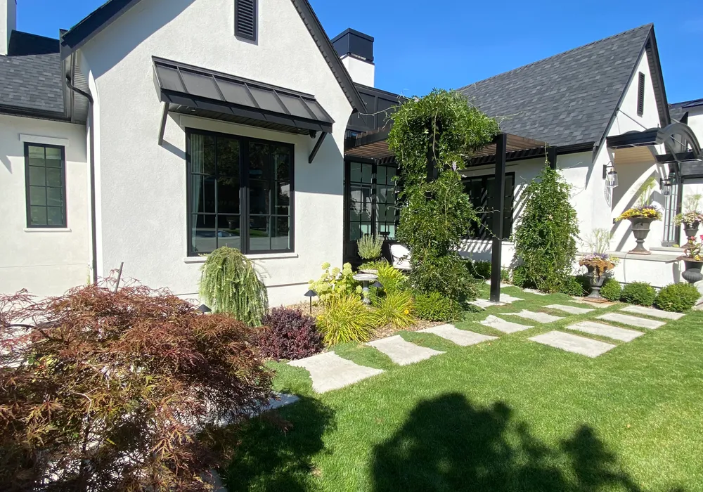green grass walkways and stone steps