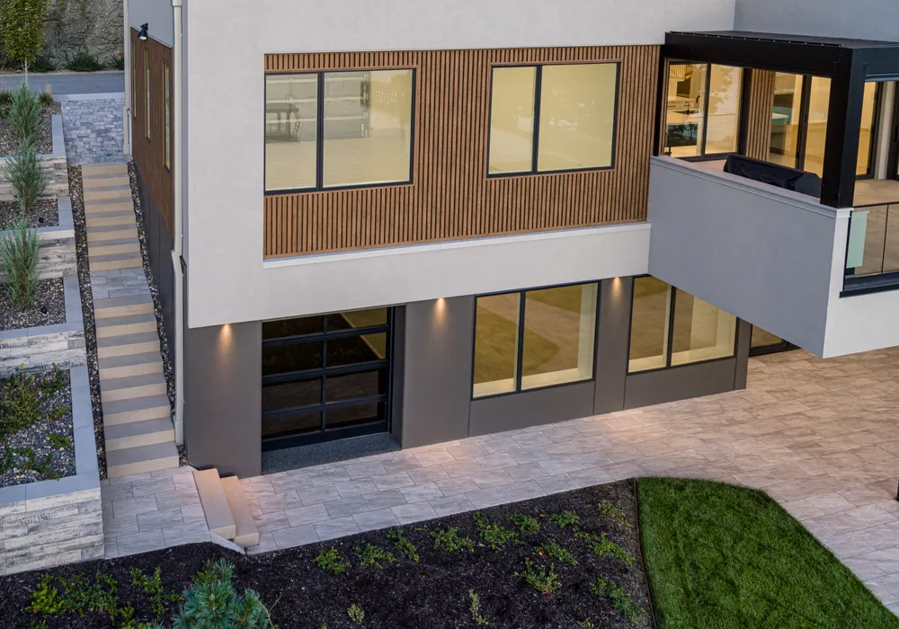 modern home and grass and stairs