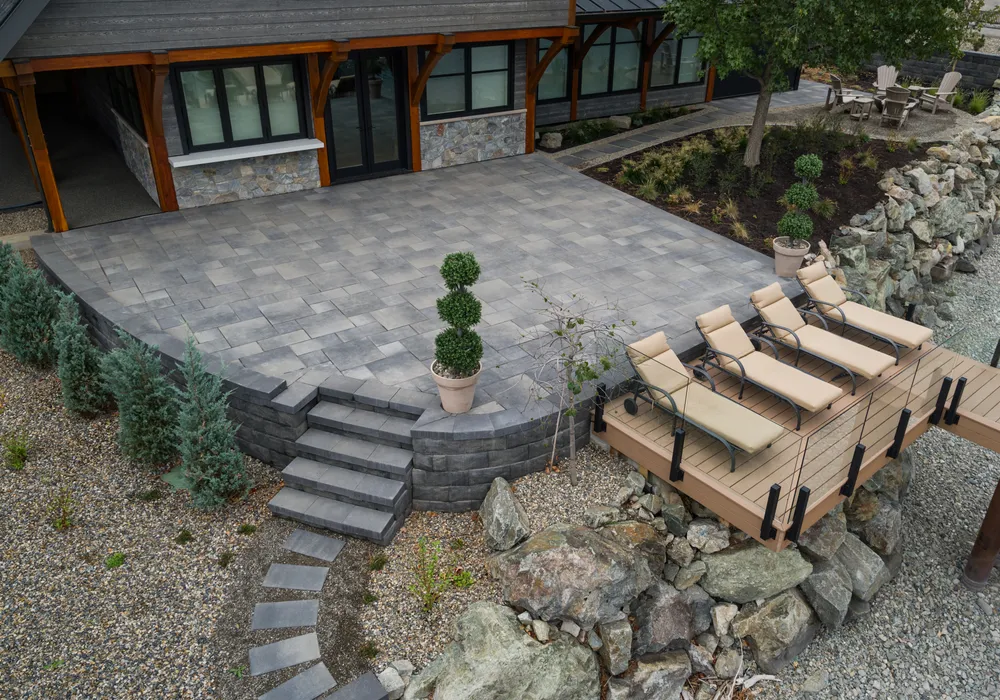 retaining wall lakefront home and trees