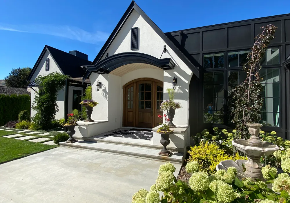 steps and concrete walkway and garden