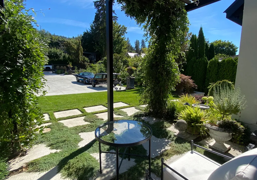 stone slab floor and vines and pragola