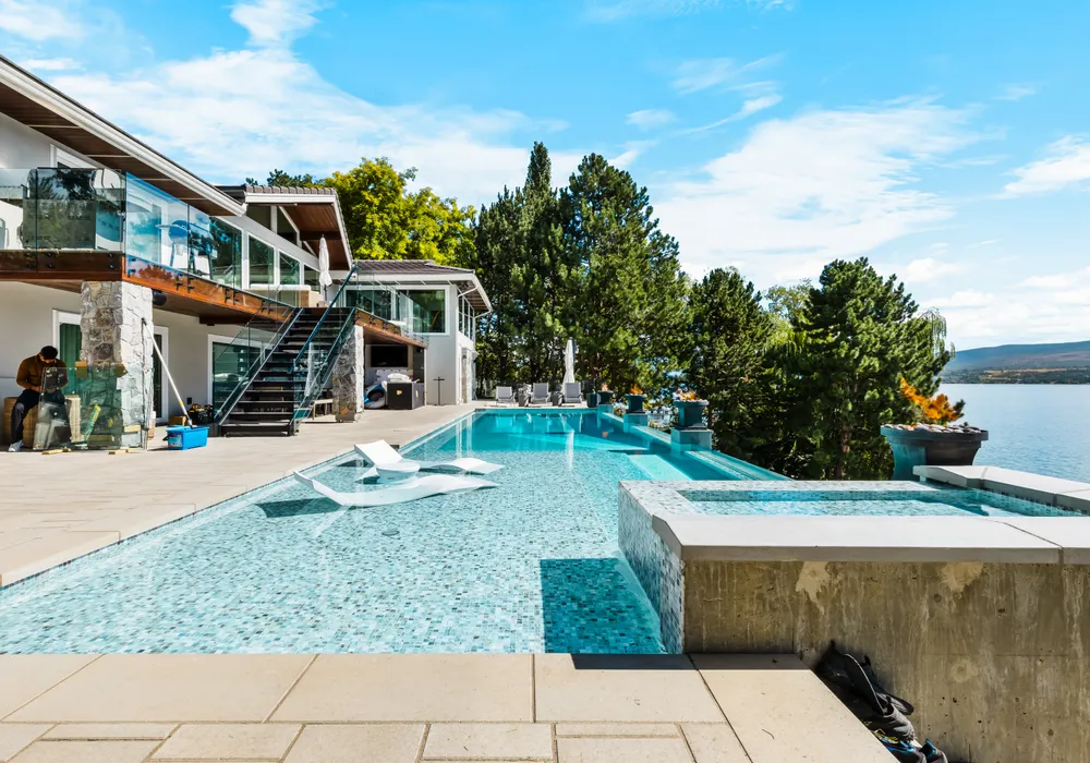 stone steps and flooring and trees