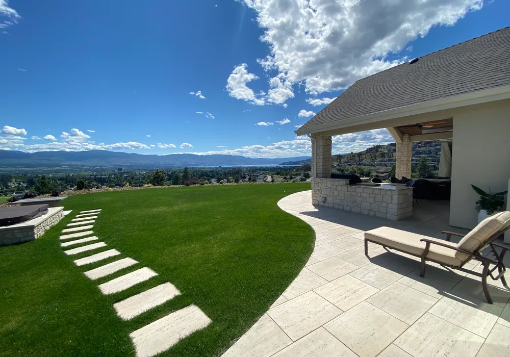 view of kelowna from the top of a walkway and landscape